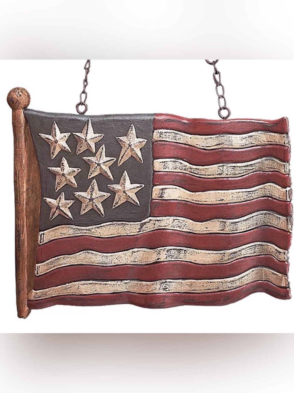 K & K Interiors Waving Flag 8 Star Resin Hanging Decor Sign indoor outdoor arrow